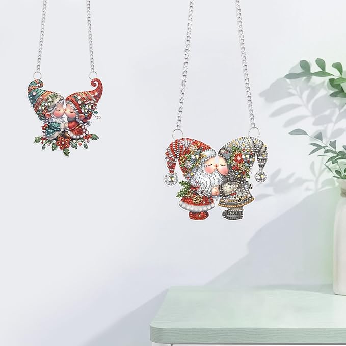 JISHSHAY 2 PCS Diamond Painting Pendant Gnome Dwarf Diamond Art Wind Chimes Special Shaped Crystal Crystal Suncatcher Diamond Art Ornaments Diamond Painting Hanging for Garden Wall Door Window Decor