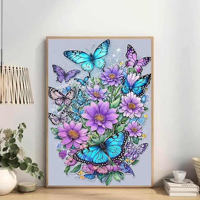 FOXKISS Butterfly Diamond Art Painting Kits for Adults, Full Drill Diamond Dots Paintings for Beginners, Round 5D Paint with Diamonds Pictures Gem Art Painting Kits DIY Crafts Kits 12x16inch