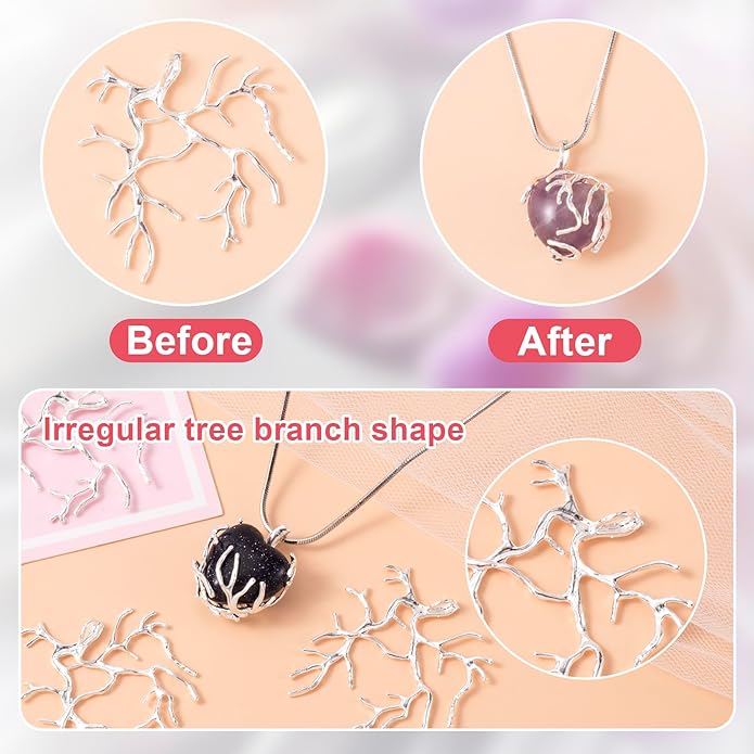 Branch Shape Blanks, Adjustable Claw Pendant Trays, Hypoallergenic Brass Branch Prong Pendant Bezels for Jewelry Making Bracelet Earrings Necklace DIY Crafts