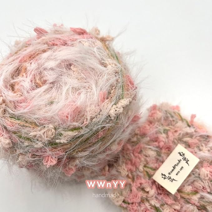 Hand Spun Yarn 2 Pack of 50g/Skein Wool Cotton Mohair Acrylic with Hand Art Blended Colorful Handmade (Green 1 Pack and Pink 1 Pack)