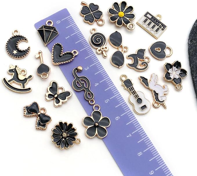 WOCRAFT 40pcs 20 pairs Assorted Enamel Bracelet Charms for Jewelry Making DIY Necklace Bracelet Earrings Keychain Crafting Charms Kit Crafts (Black-SN994)