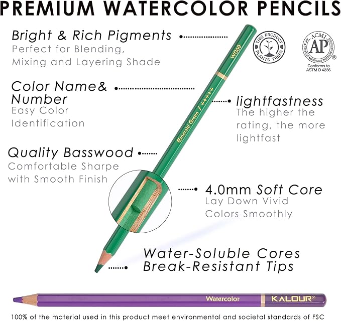 KALOUR Watercolor Pencils, 120 Colors, Blendable Wet or Dry, Water-Soluble Colored Pencils for Artists and Beginners