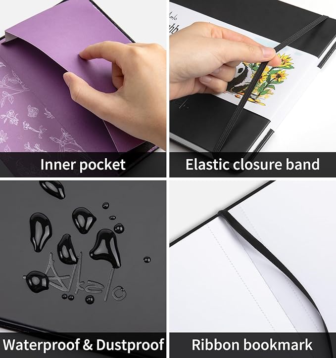 ALKALO Square Sketchbook for Drawing, 120 Pages Sketch Book, 122LB/180GSM Thick Paper, Mixed Media Sketchbook for Charcoal Pencil, Inks Pen, Colored Pencil, Acrylic Marker, Oil Pastel