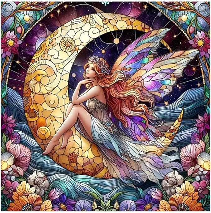 hill froeistung 5D Colorful Angel Diamond Art Painting Kits for Adults,Moon,Flower Diamond Art, DIY Full Drill Genie Diamond Art Painting Set for Home Wall Decor Gifts (12X12 inch)