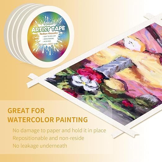 4 Packs White Art Tape Medium Tack Artist Masking Tape Paper Acid Free Tape Watercolor Painters Tape Artists Tape for Drafting Art Watercolor Painting Canvas Framing, 0.6 inch Wide 660FT Long