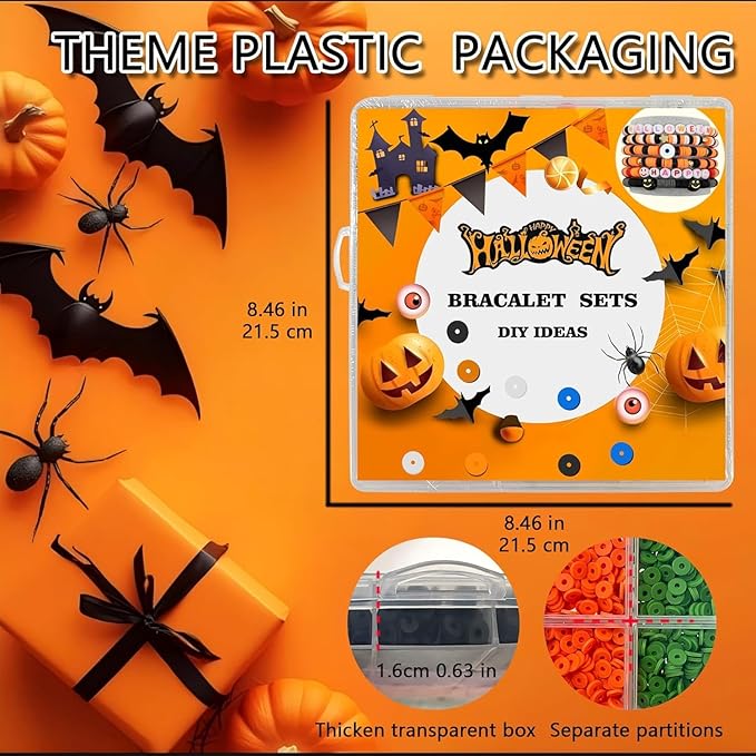 2100+pcs Halloween Polymer Clay Beads Charms Friendship Bracelet Necklace Earring Jewelry Making kit, Accessories for Arts Crafts DIY Gifts for Women Girls (Halloween Style 1 (2100PCS))