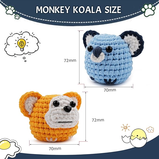 Vanttokeey Crochet Kit for Beginners, Animal Amigurumi Crochet Kits Included, Step-by-Step Video Tutorials, Beginner Crochet Kit for Adults and Kids, DIY Easy Crochet Crafts (Monkey Koala)