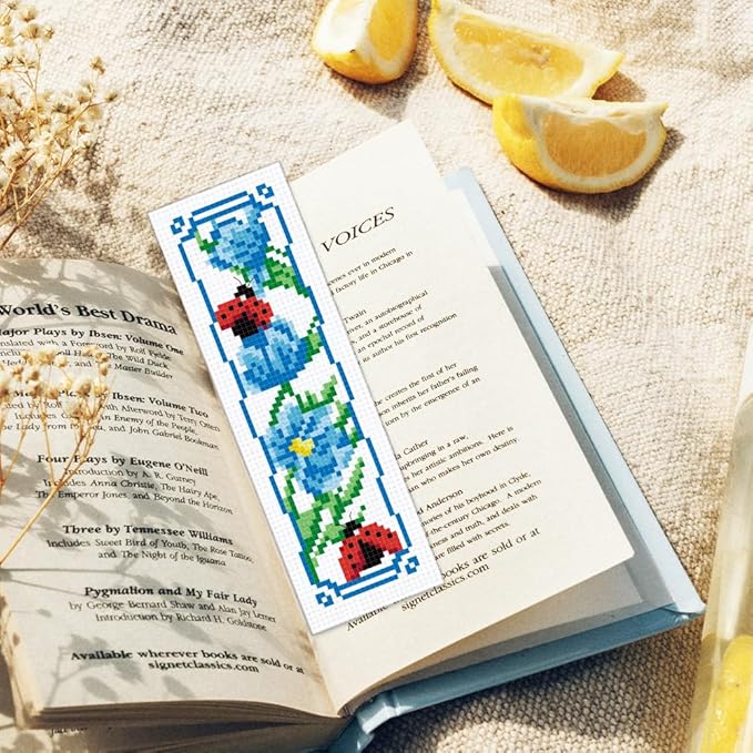 ORIGACH 6 Pcs Cross Stitch Bookmark Kit for Beginner Adults, Flowers and Butterflies Stamped Embroidery Bookmark Kit with Instruction for Starters Printed Cross Stitch DIY Kits for Book Lovers