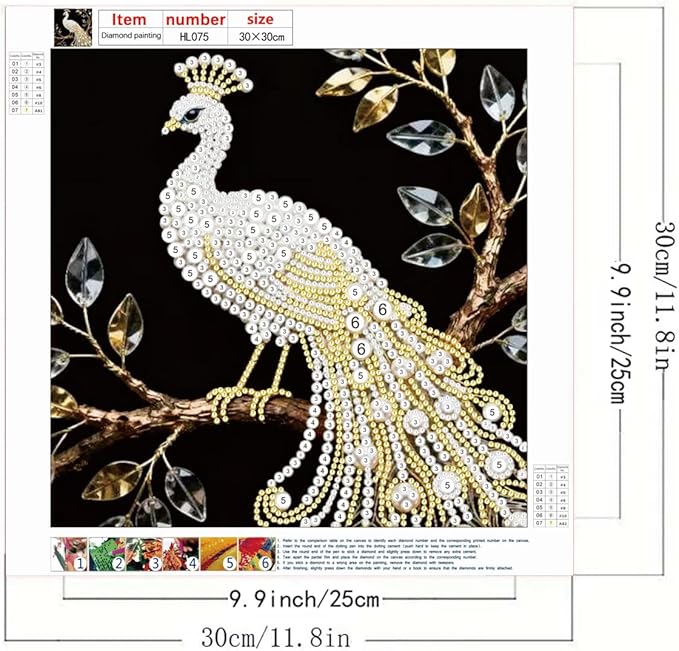 GEMFAMILY Special Shaped Diamond Art Painting Kits for Adults, Peacock 5D Pearl Diamond Painting Kits for Adults Beginner,DIY Diamond Dots Gem Art Craft for Home Decor 11.8 x 11.8 inch