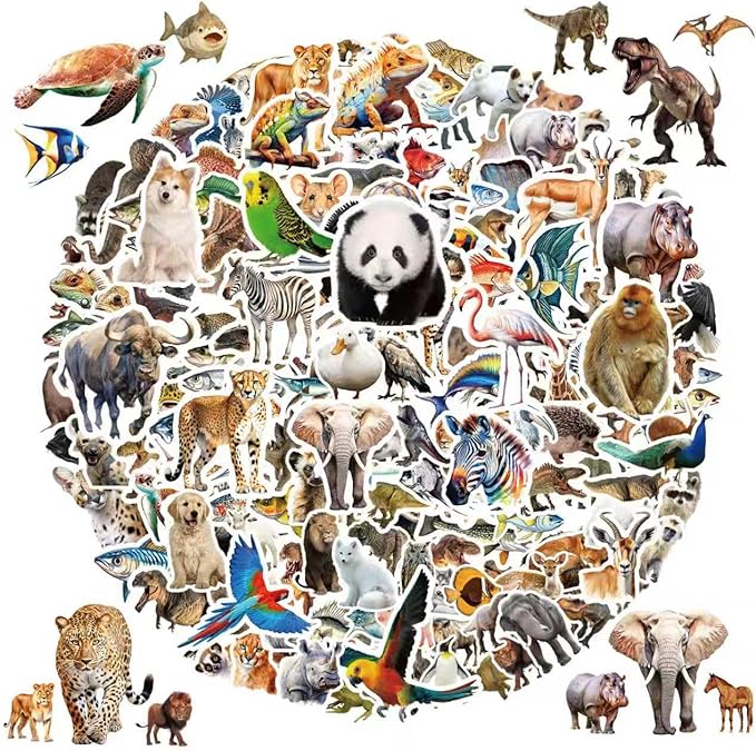 200 pcs cute animal stickers bulk for kids,girls,boys,teens adults.waterproof vinyl kawaii sticker pack for water bottle laptop, phone.teacher reward kids stickers in wild/farm/dinosaurs/fish