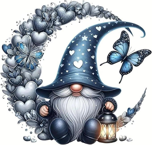 dyaiangmu stamping cross stitch kit,gnome butterfly stitch kit for adult beginners, full line diy cross stitch stitching kit for home decor cross stitch patterns 13.7x13.7 inches