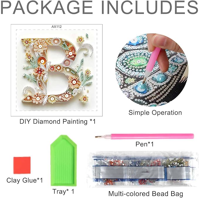MVVMTOP Diamond Painting Kit, 5D DIY Letter B, Special Shape Crystal Artificial Diamond Art Partial Mosaic Handicraft for Beginners, Wall Decor Gift for Bedroom, Office, Living Room 6.7x6.7in