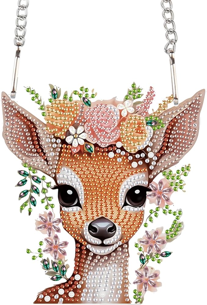 Deer Princess Diamond Painting Hanging Pendant Set – DIY Acrylic Gemstone Art Board Kit with Special Shaped Crystal Diamonds, Wall Door Decoration for Home, Cute Animal Theme Craft Gift for Adults
