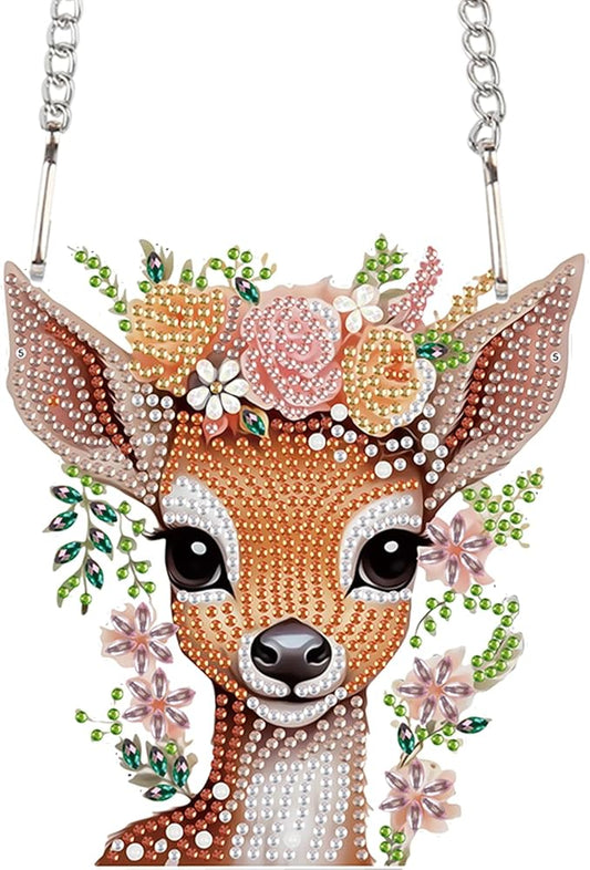 Deer Princess Diamond Painting Hanging Pendant Set – DIY Acrylic Gemstone Art Board Kit with Special Shaped Crystal Diamonds, Wall Door Decoration for Home, Cute Animal Theme Craft Gift for Adults