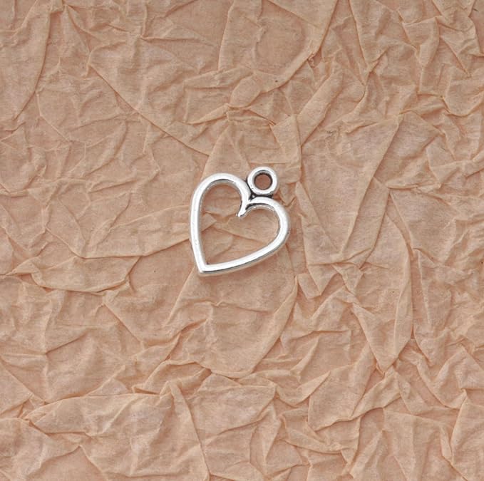 Ruwado 50 pcs Hollow Heart Charms Jewelry Making Kits for Jewelry Making 1.5 x 1.2 cm Accessories for DIY Crafting Project Christmas Tree Décor Necklace Bracelet Keychain Earring Supplies (Silver)