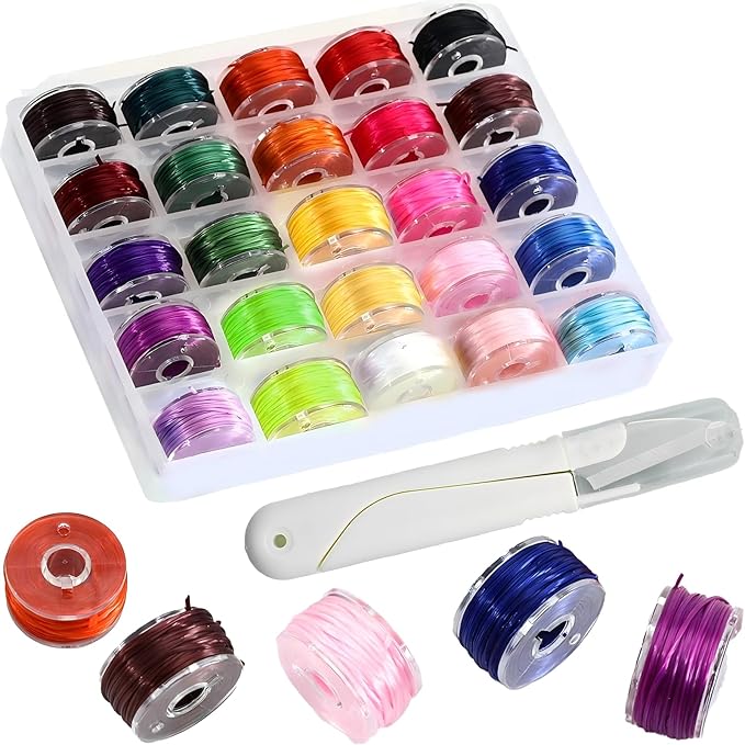 25 Colors 0.8mm Elastic String Cord for Bracelets, Elastic Cord Thread with Scissors Stretchy String Kit for Jewelry Making Necklaces Beading and Crafts