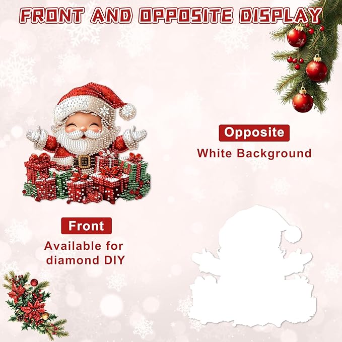 KEYIFA Christmas Diamond Painting Kit, DIY Santa Claus Diamond Art for Adults, Diamonds Painting Pendant Special Shaped Rhinestone Window Hanging Ornaments Home Garden Wall Door Decoration, 20cm Width