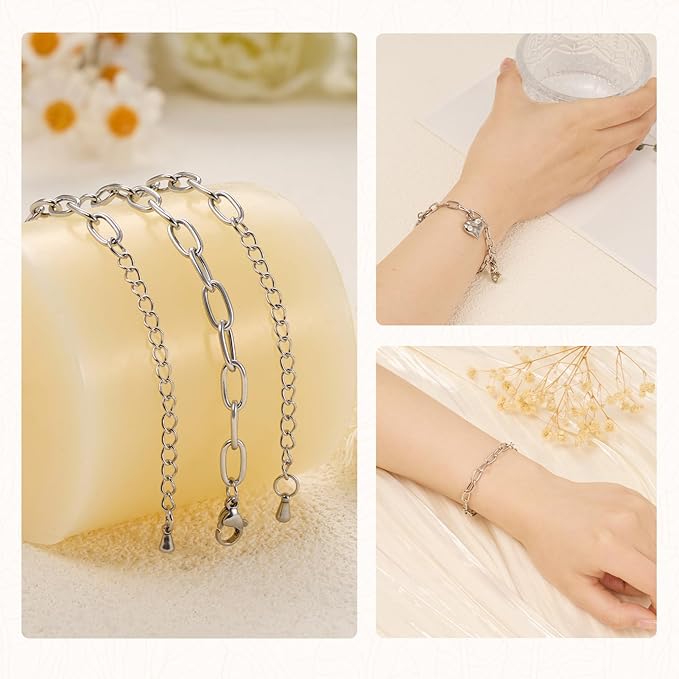 10pcs Silver Paper Clip Jewelry Links Stainless Steel Chains for Jewelry Making Charm Bracelet Chain Bulk for Men Women DIY Crafts Jewelry Findings