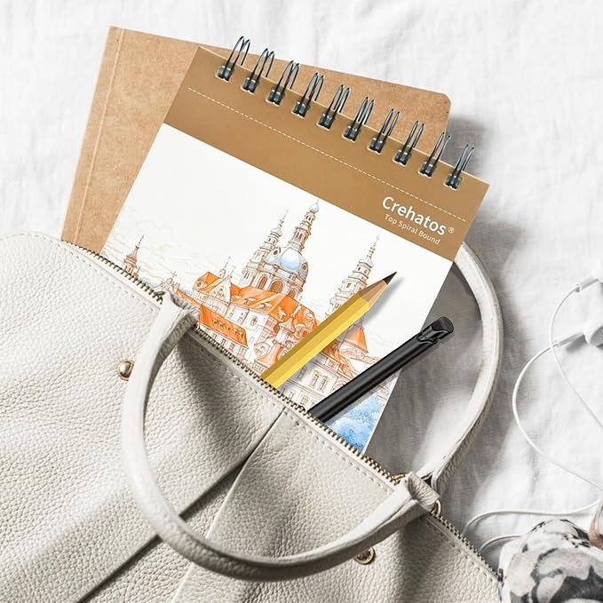 crehatos 5.5" x 8.5" small sketch book, top spiral bound sketch pad, 100 sheets each 68lb/100gsm drawing paper, 2 pack