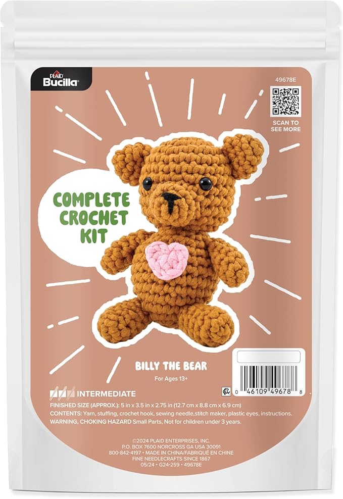 Bucilla Complete Crochet Kit, Billy The Bear, 5"