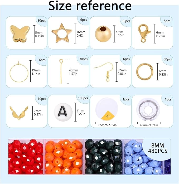 Xilitata 800Pcs 8mm Faceted Bead for Jewelry Making Crystal Faceted Jewelry Beads for Friendship Bracelet Making Kit Craft with Charms