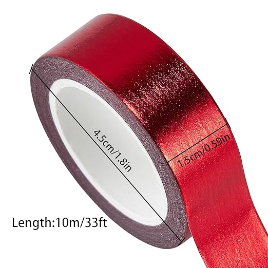 QDiShi 2 Rolls Red Washi Tape for Wall Decor Decorative,Foil Masking Tape Low Tack Self Adhesive Decorative Washi Tape Metallic Washi Tapes 0.59in x66FT Shiny Metallic Color(Red)