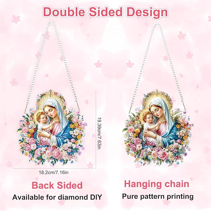 Religious Virgin Mary Diamond Art Hanging Ornaments Kits for Adults, Diamond Painting Pendant Kits, DIY Acrylic 5D Special Shaped Crystal Gem Art Painting Ornament for Home Wall Decor Gift 8x8 Inch