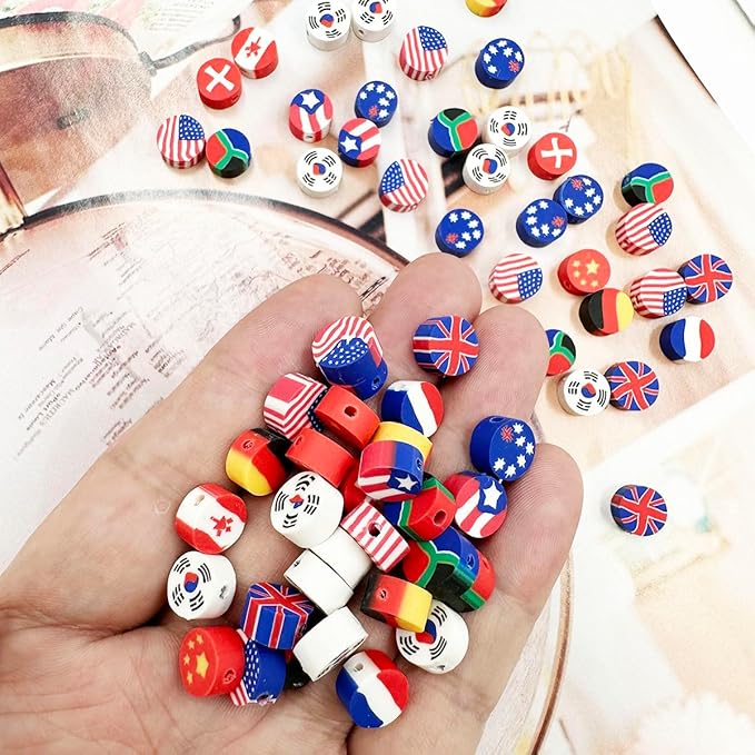 Flag Handmade Polymer Clay Beads, 100pcs Polymer Clay Spacer Beads for Women Jewelry Making DIY Charms Bracelet Necklace Hair Clip Accessories Handmade Craft