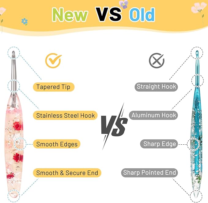 Coopay Crochet Hook Set, 9 PCS Crochet Hooks with Case (2.5mm-6.5mm), Floral Resin Grips - Beautiful & Ergonomic, Great for Crocheting Blankets, Dolls, Shawls, Hats, Scarves (C-K)