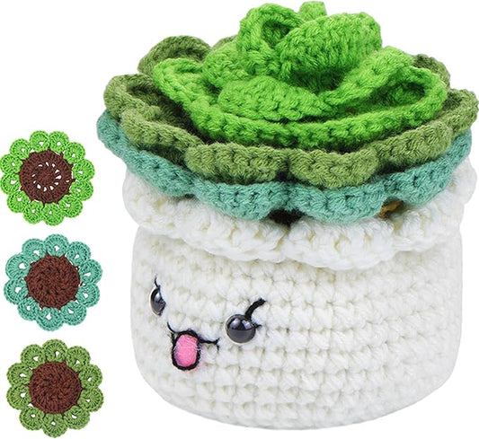SAMLMAP Crochet Kit for Beginner Learn to Animal Amigurumi Crochet Kit Adult Kit with Step-by-Step Instructions and Video Tutorials Cow Mushroom Potted Plant Coasters