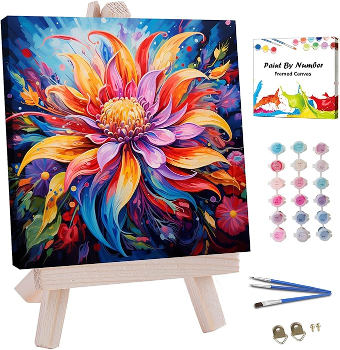 JUJUHOOD Abstract Flower Framed Paint by Numbers Kit for Adults Beginner & Kids Ages 8-12, Watercolor Paint by Number Without Easel, Acylic Paint by Numbers for Gift Home Wall Decor (10x10Inch)