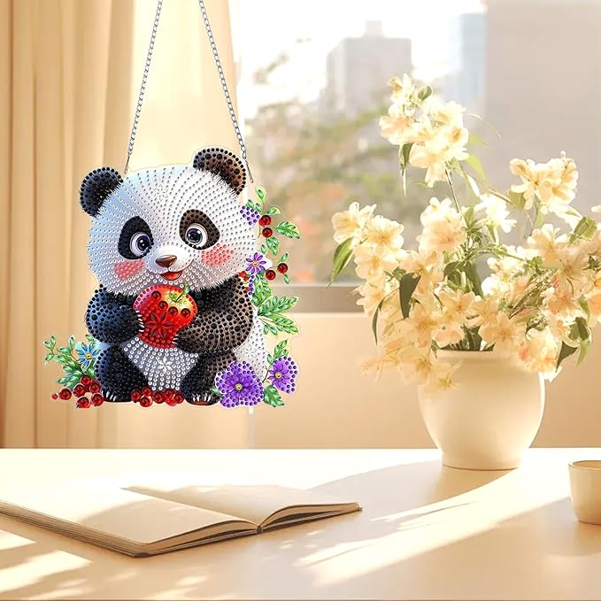 AIRDEA Panda Hanging Diamond Painting Kits,Special Shaped Diamond Art Kits for Beginner Cartoon Animals,Gem Art Pendant Decor 7.87x7.63in