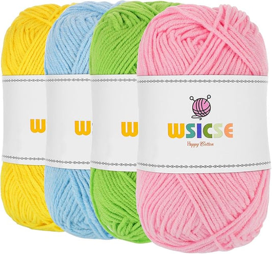 4 PCS Crochet Yarn, 560 Yard Soft Fluffy Yarn for Crocheting Assorted Colors for Knitting Easter Basket Stuffers 1 Skein/140 Yard-Macaron