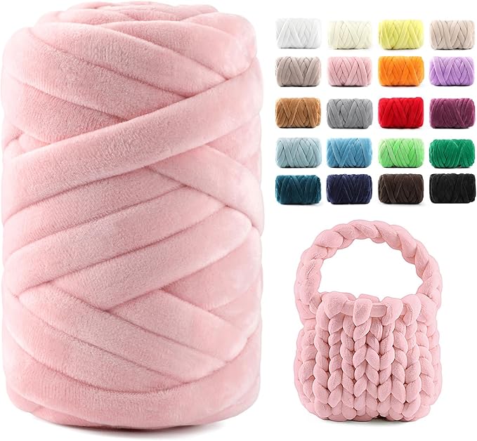 Chunky Yarn for Hand Knitting & Arm Knitting - 0.66lb Super Bulky Velvet Chenille Tube Yarn for DIY Pillows, Pet Beds, Baskets & Home Decor | No Tools Needed, Machine Washable, Jade Powder, 1 Pack