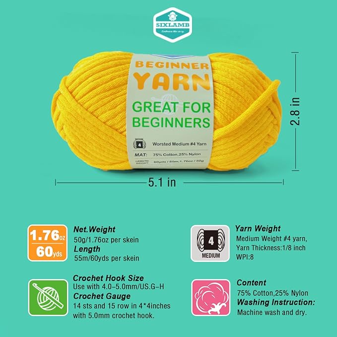 3 * 50g/1.76oz Yarn for Crocheting and Knitting, 3 * 60yds Beginner Yarn with Easy-to-See Stitches; Worsted-Weight Medium #4;Amigurumi-Friendly Crochet Kit(Yellow+Blue+Pink)