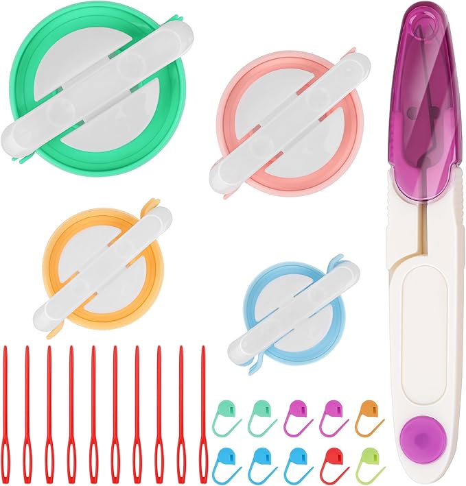 Zhaoyao Pompom Makers 4 Size Pom Poms Maker Tool Set DIY Fluff Ball Weaver for DIY Wool Yarn Knitting Craft Project with Cutter Scissors (with Accessories (10+10)