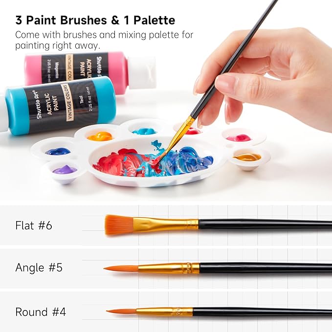 Shuttle Art Acrylic Paint Set, 25 Vintage Colours, 2oz/60ml Bottles, Rich Pigmented, Premium Acrylic Paints for Artists, Beginners and Kids on Rocks Crafts Canvas Wood Ceramic