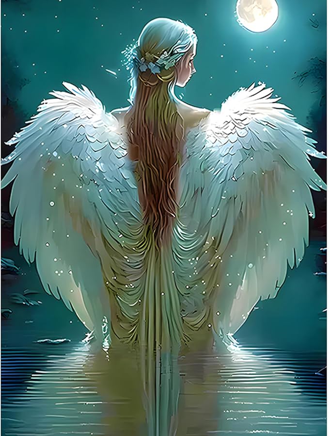 SENQAO Angel Diamond Painting Kits for Adults - Angel 5D Diamond Dots Paintings for Beginners Round Full Drill Gem Art Painting Kits DIY Crafts Home Wall Decor 12x16inch