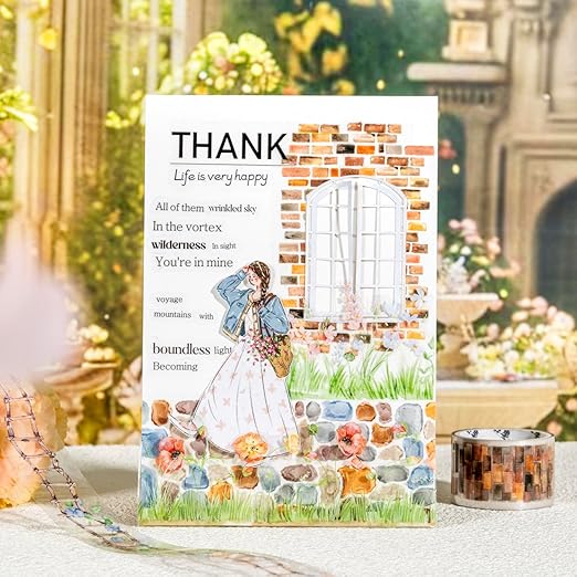 6 Rolls Garden Path PET Scrapbook Tapes, Landscaping Tape with Fence, Vines, Brick & Ladder Designs for Journaling & Scrapbook Supplies, Includes Decorative Clip