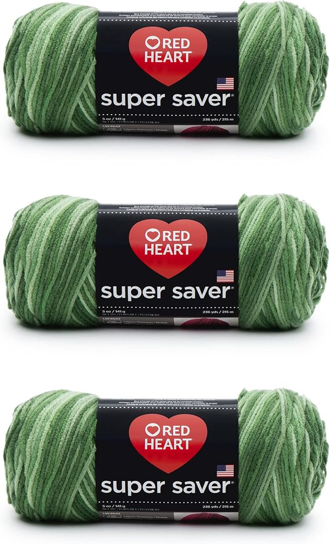 Red Heart Super Saver Yarn, 3 Pack, Green Tones 3 Count