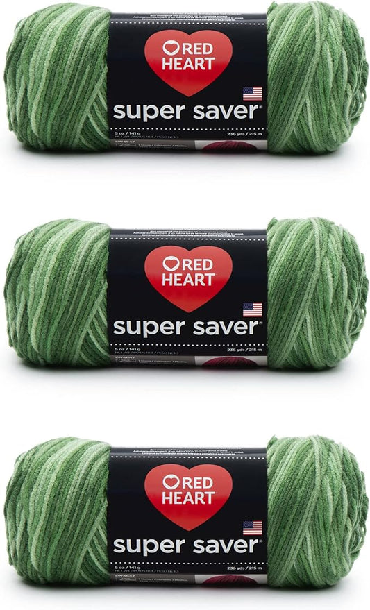 Red Heart Super Saver Yarn, 3 Pack, Green Tones 3 Count