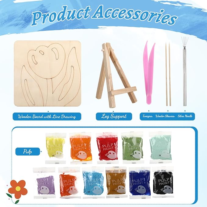 4 Pack Painting Kits for Adults Beginners 5.9 x 5.9 Inch 3D Paper Pulp Painting with 23 Pulp, 4 Tabletop Easels, 4 Blank Canvas Panels and Other Tool for Desktop Decor Home