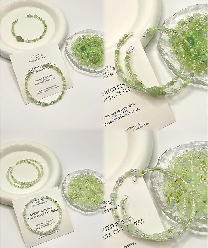 GTAAOY Mix 15 Color Glass Seed Beads, Glass Bugle Beads Tube Beads for Adults, Bracelet Bead Boards, Tweezers,Elastic Sting for Jewelry Making(Mix Size,Green)