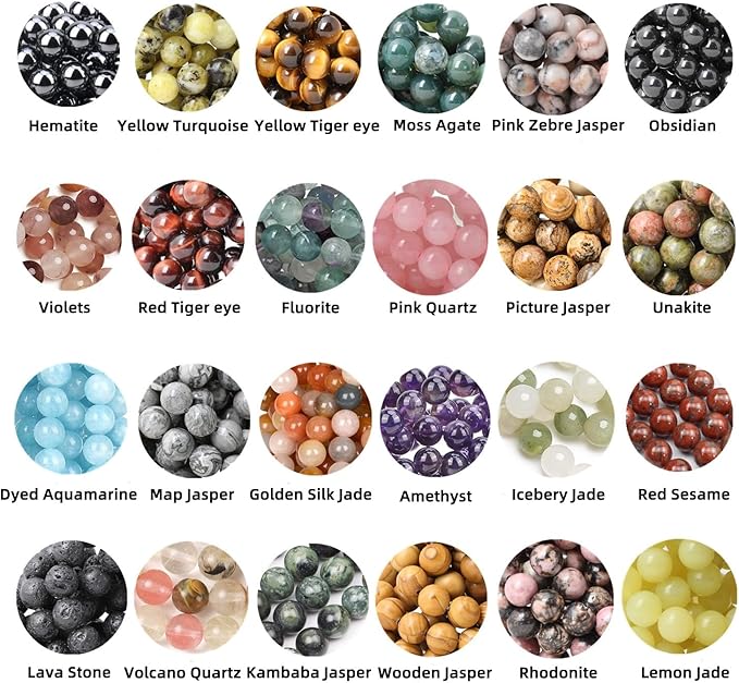 720pcs Crystal Beads for Jewelry Making Bulk,Natural Stone Beads Charm Gemstone DIY for Friendship Bracelet Making Kit Supplies(6mm,24 Color B)