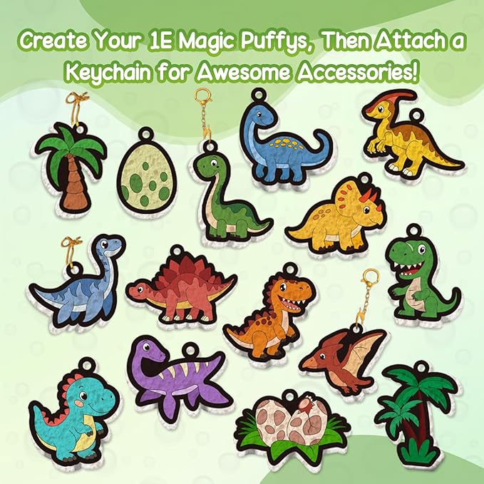 avtctek Magic Foam Texture Painting Kit - 3D Art Puffy Paint Kit, 15 Mess-Free Dinosaur Paint by Number Craft for Kids Ages 3-10