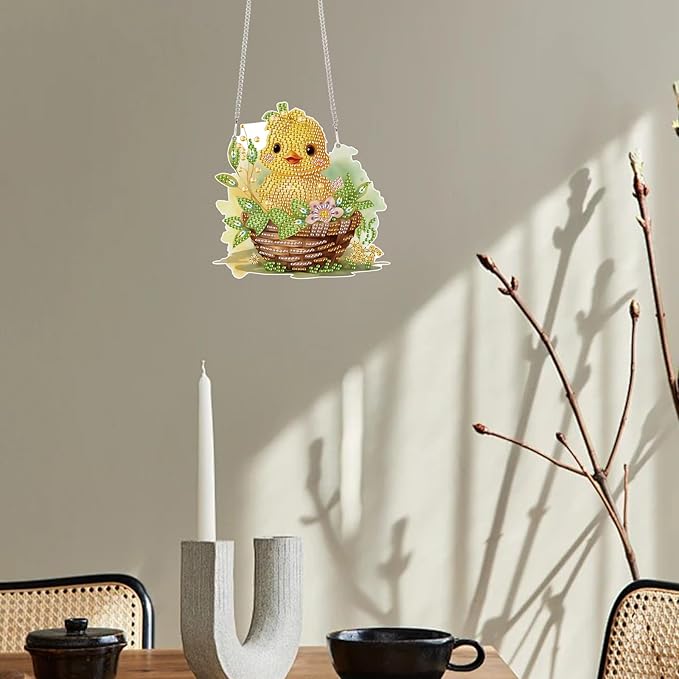 TDFERAN Diamond Painting Pendant DIY Chick Easter Diamond Art Ornament Kits Window Pendant, Diamonds Painting Hanging, Diamant Suncatcher Art Hanging for Wall Home Decor