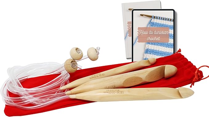 KnitPal 47-inch (120cm) Tunisian Crochet Hooks Set with Cable for Chunky Yarn - Afghan Wooden Crochet Hooks for Baby Afghan Blanket - 3 US Sizes: P/15mm, S/20mm and T/25mm