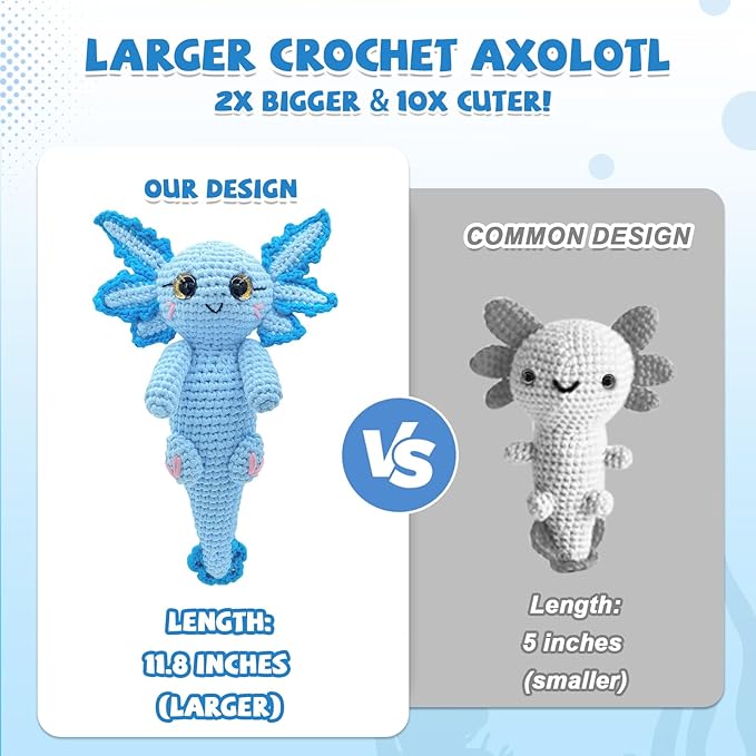 SGIBYN Crochet Kit for Beginners, 11.8 Inch Large Axolotl Amigurumi Crochet Kit with Step-by-Step Video Tutorials, Easy Animal DIY Knitting Craft Kit for Women, Teens & Adults