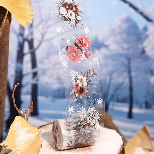Winter PET Tape Stickers for Journaling Supplies, 6 Rolls Flower Snowflakes Scrapbook Stickers for Scrapbooking, Junk Journal Supplies, DIY Crafts, Plannner (Blossom)