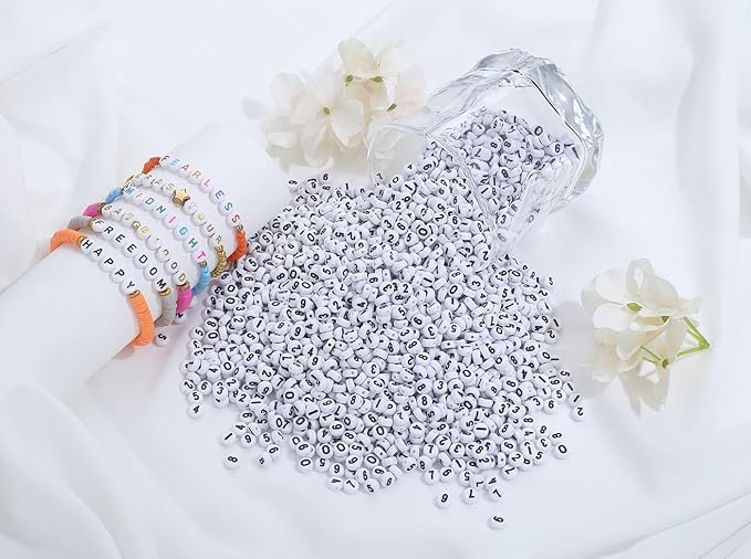 LAIDANLA 1000PCS Acrylic Number Beads Black Number White Round Bead 7×4mm for Jewelry Bracelets Necklaces Key Chains Making